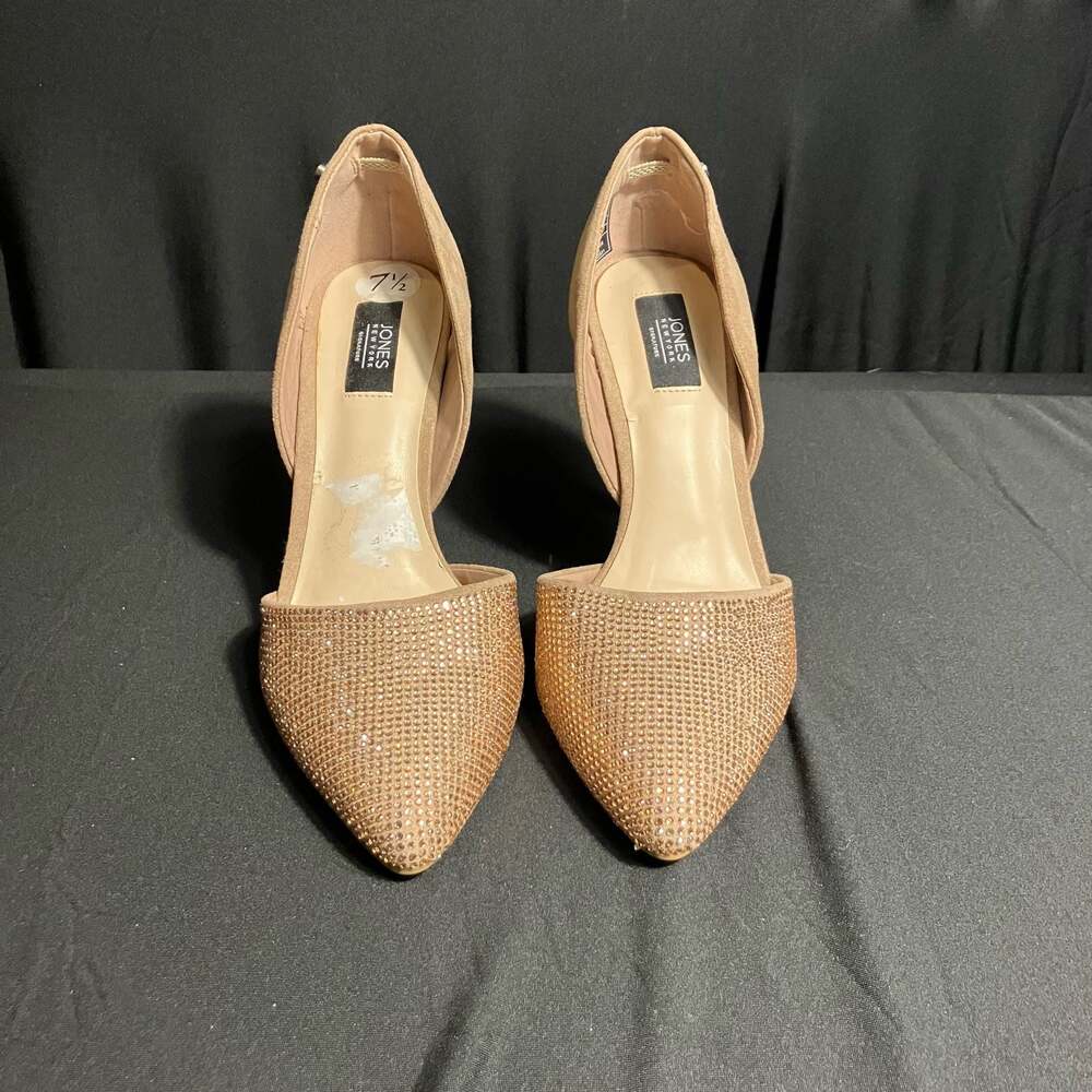 Jones New York Taupe Faux Suede Rhinestone Pointed Toe High Heel Pumps Size 7.5